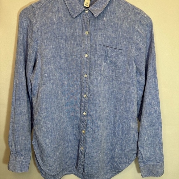 LL Bean Womens Linen Shirt Blue Chambray Blouse Top Buttons Long Sleeve Beach XS - Picture 14 of 14